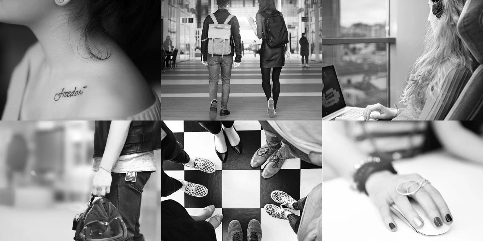 a collage of people walking